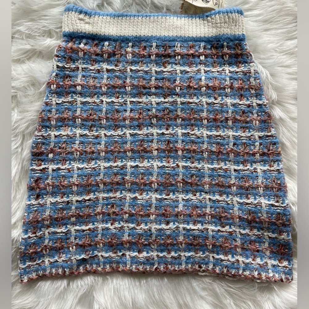 🆕 Easel Women's Sweater Knit Pencil Skirt Blue/Cream Size S